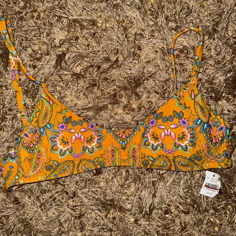American Eagle Aerie Yellow Paisley Patterned Swim Bikini Top NWT
